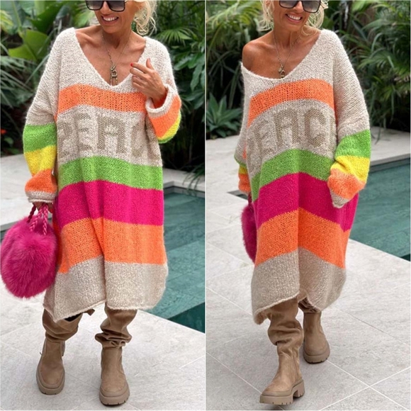 Vivid Block Sweater Dress - Mocha - Picture 1 of 7